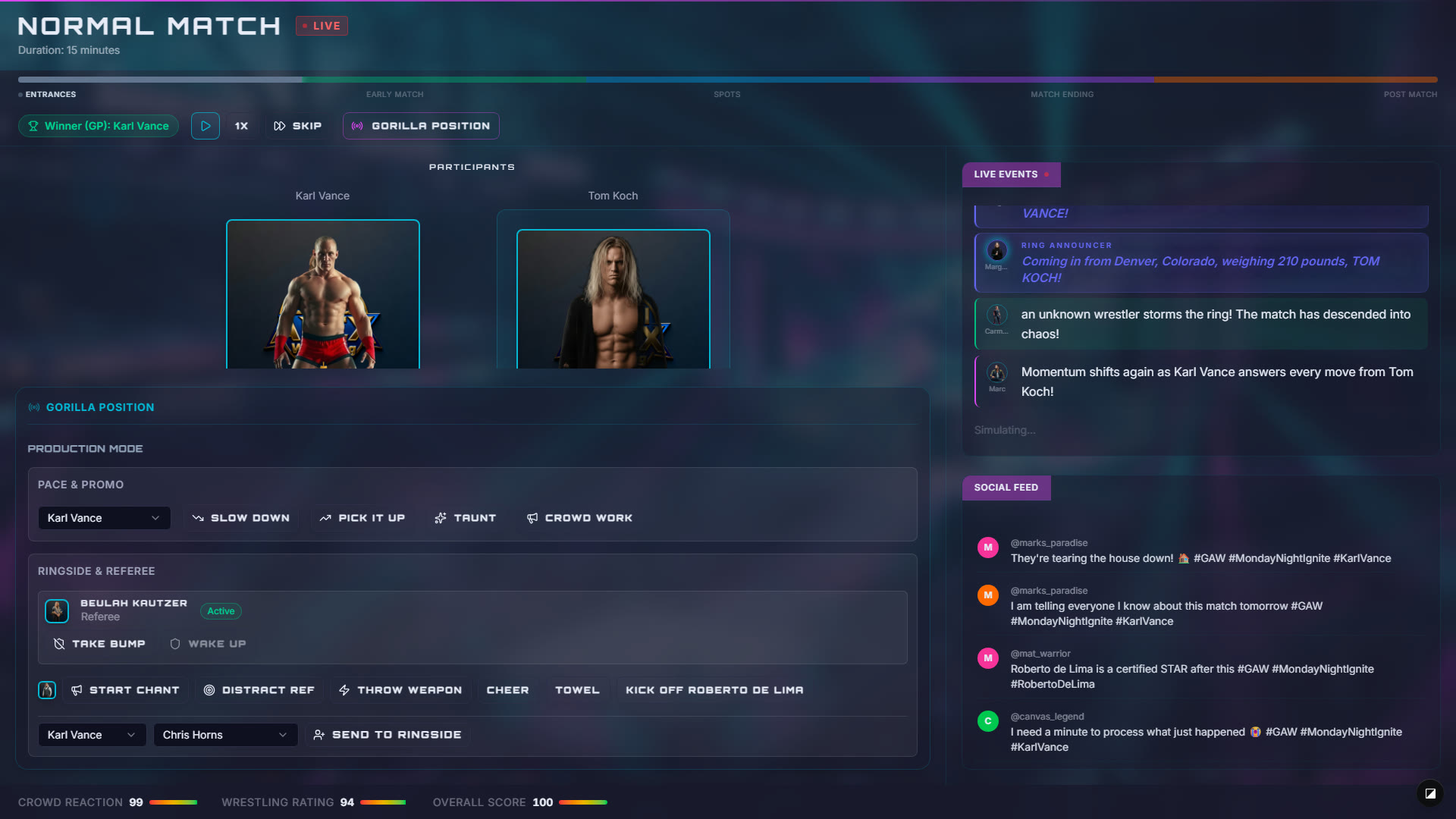 Live simulation with mid-match feed